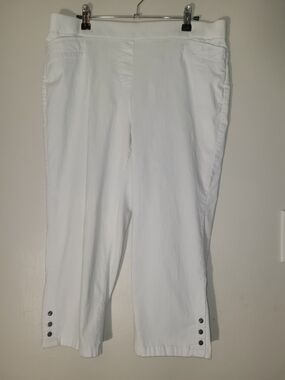 Studio Works White Cropped Stretch Pants with Hem Buttons